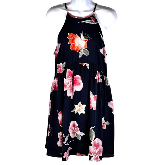 Dresses & Skirts - Molly Green Navy Floral Slip Dress Sz M Open Back Georgette Lined Sundress